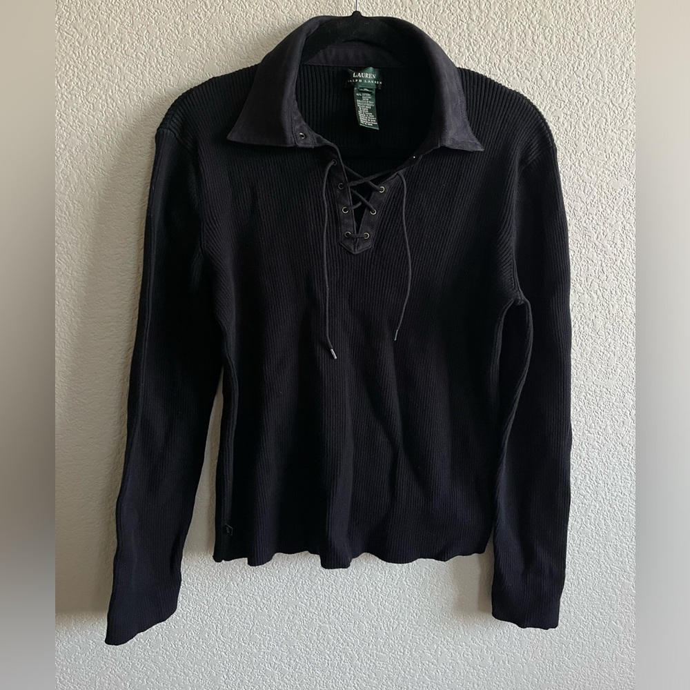 LAUREN Ralph Lauren Black Lace-Up Sweater